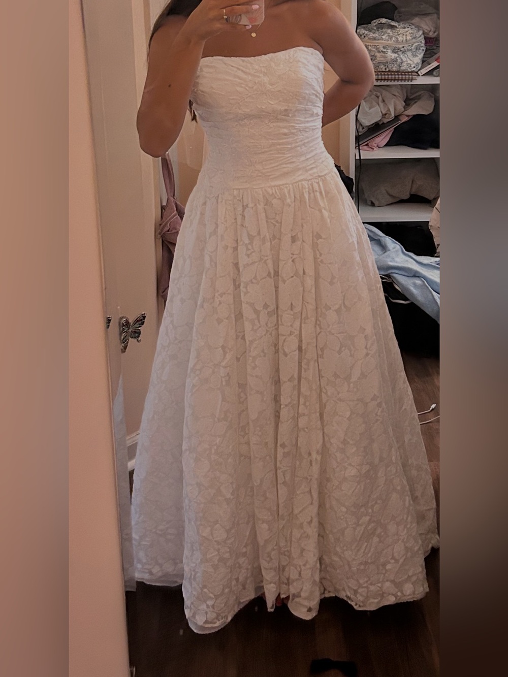 Strapless White Lace A-Line Wedding Dress